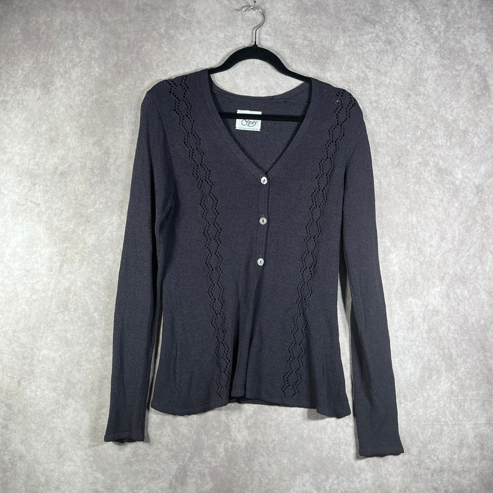 Margaret O'Leary Cardigan Sweater Womens XS Gray Knit Button Front‎ Long Sleeves
